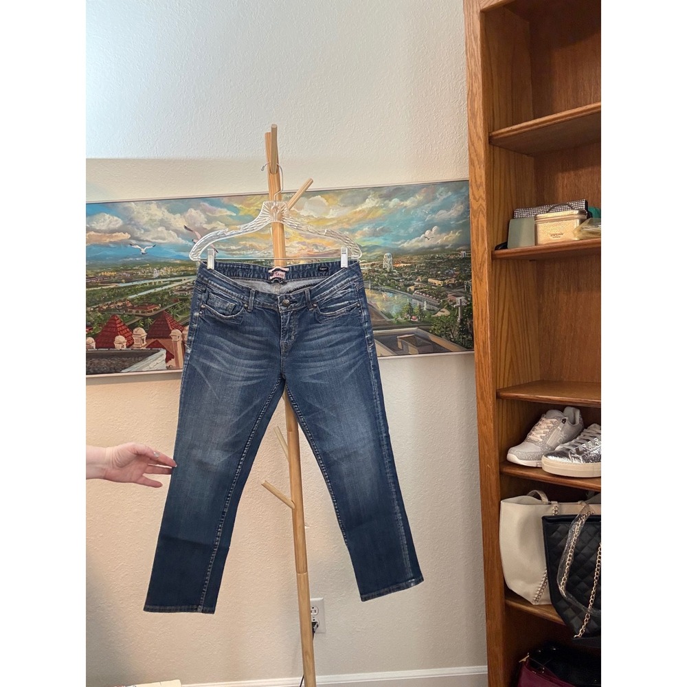 Rock & Republic Capri Jeans Womens 10 Blue Embellished Stretch Denim Express